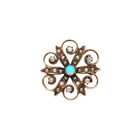 10K Rose Gold Brooch with Round Opal Center and Seed Pearl Accents  j7662